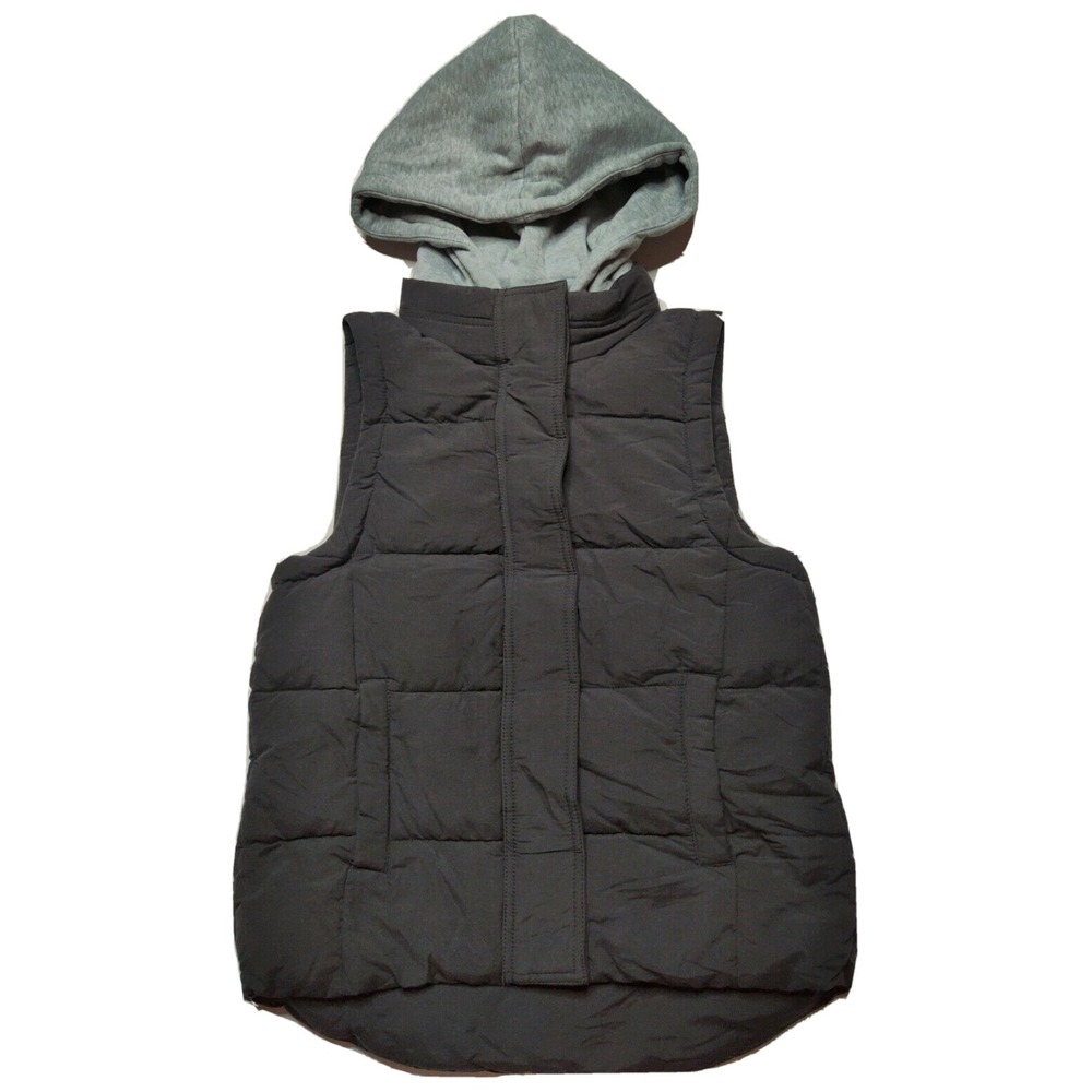 Arizona Jeans Women XS Phantom Gray Puffer‎ Vest Jacket w Removable Hood NEW